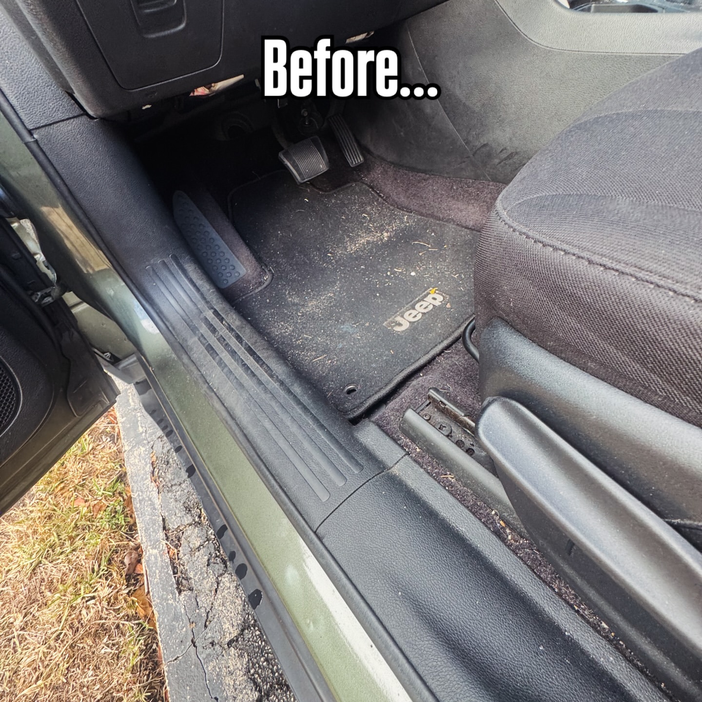 Before - dirty Jeep interior South Florida